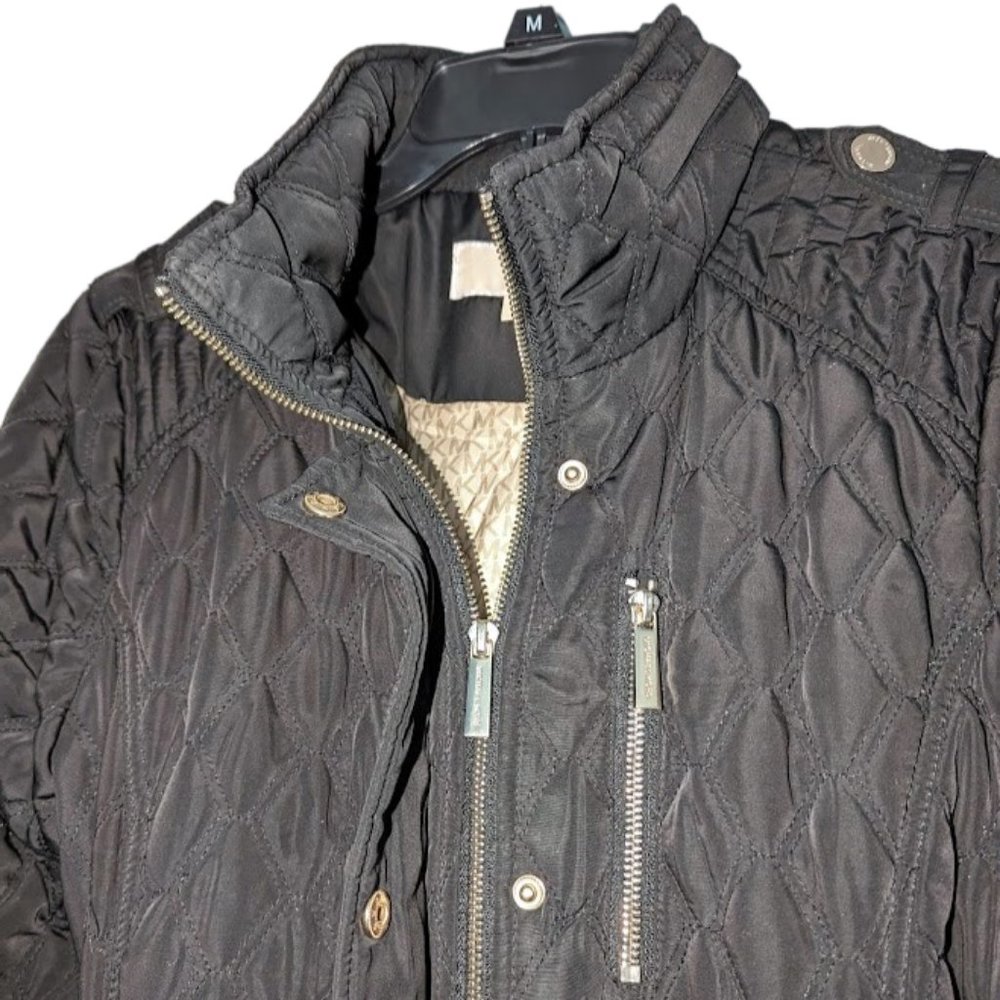 Michael Michael Kors Black Lined Quilted Removable Hooded Belted Coat Women PL - Picture 3 of 12